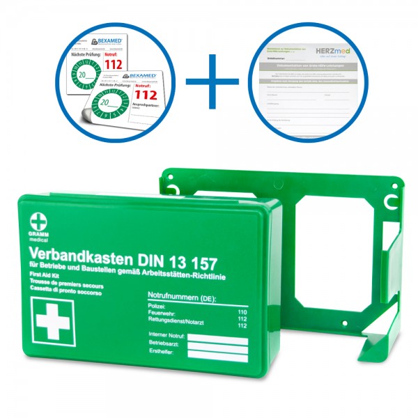Betriebsverbandkasten DIN 13157 grün (mit Wandhalterung), Verbandkasten, Arbeitsschutz, Produkte